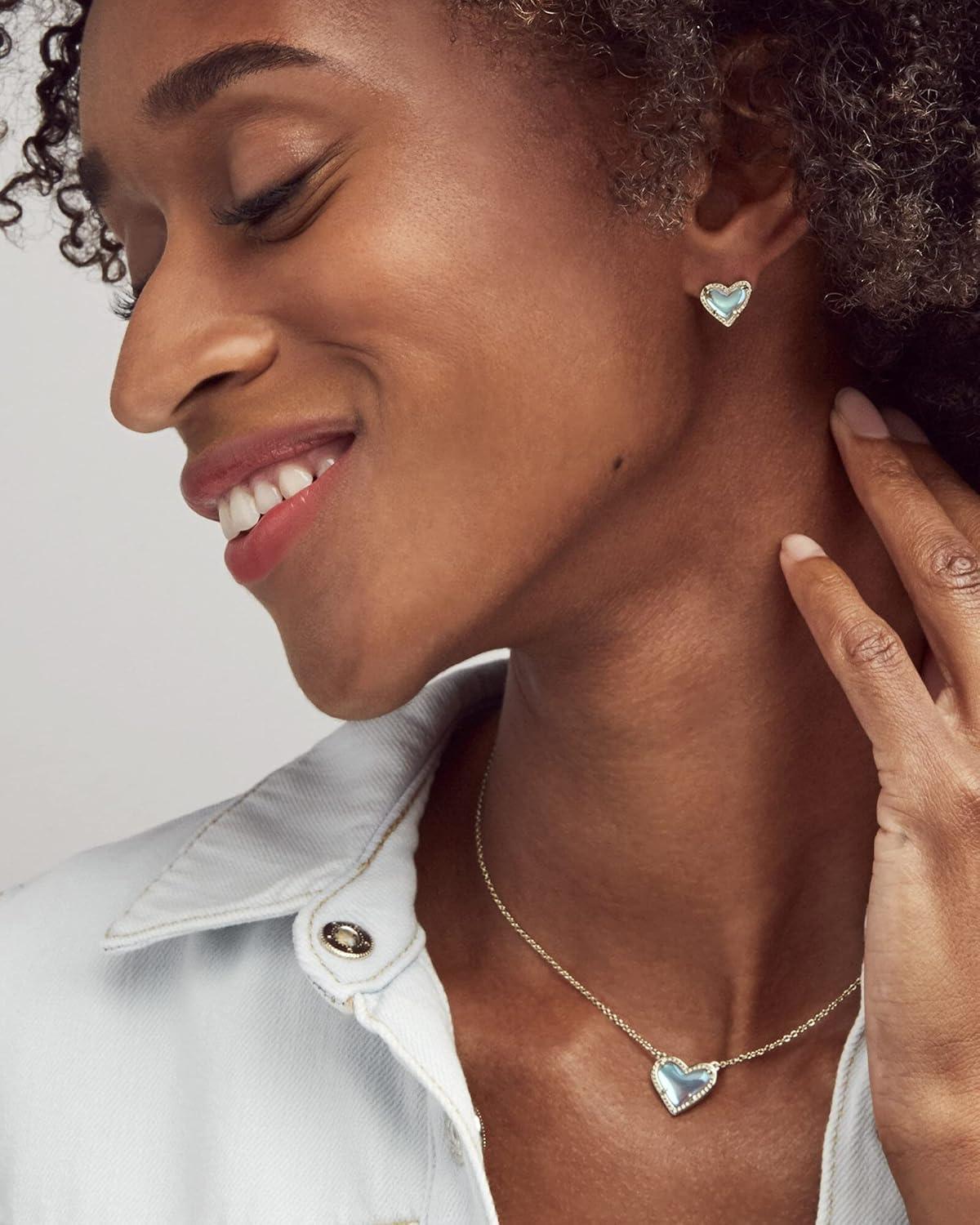 imageKendra Scott Ari Heart Stud Earrings for Women Fashion JewelryRHODIUM PLATINUM DRUSY