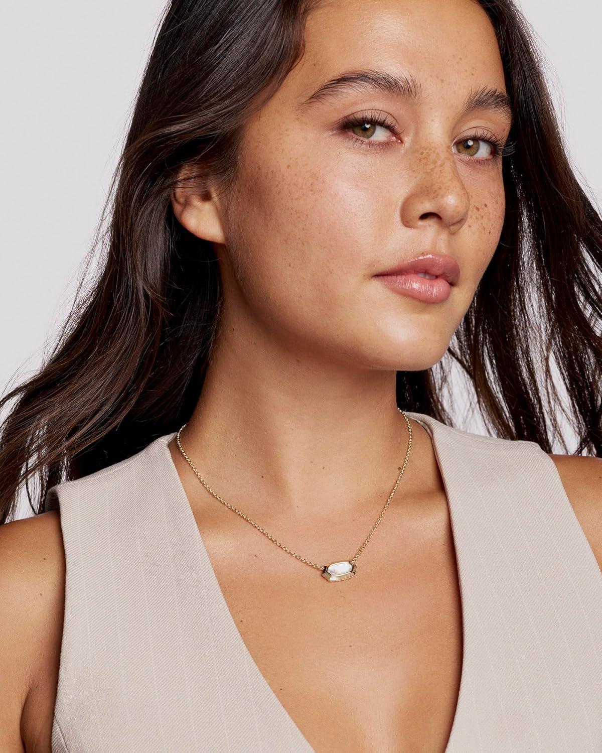 imageKendra Scott Elisa Bezel Short Pendant Necklace Fashion Jewelry for WomenGOLD IVORY MOTHER OF PEARL