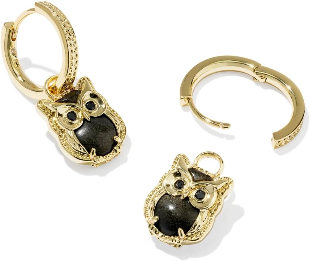 image:imageKendra Scott Owl Huggie Earrings 14k GoldPlated Brass Gold Sheen Obsidian