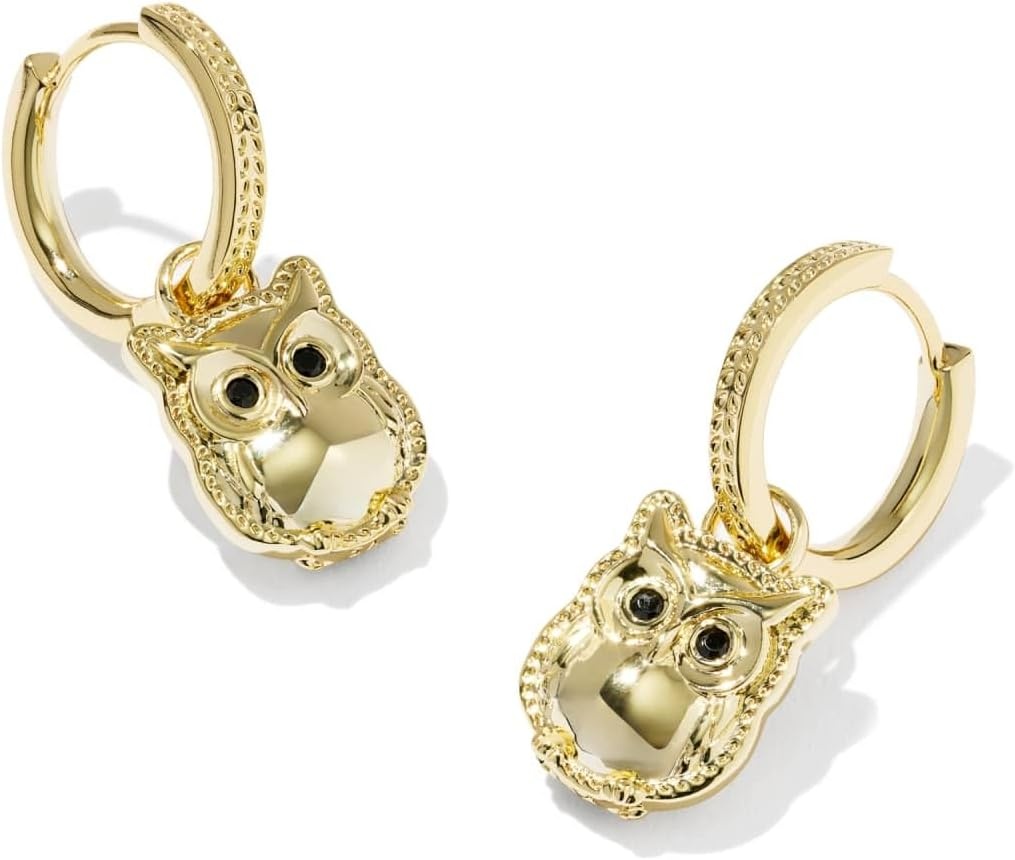 image:imageKendra Scott Owl Huggie Earrings 14k GoldPlated Brass Gold Sheen Obsidian