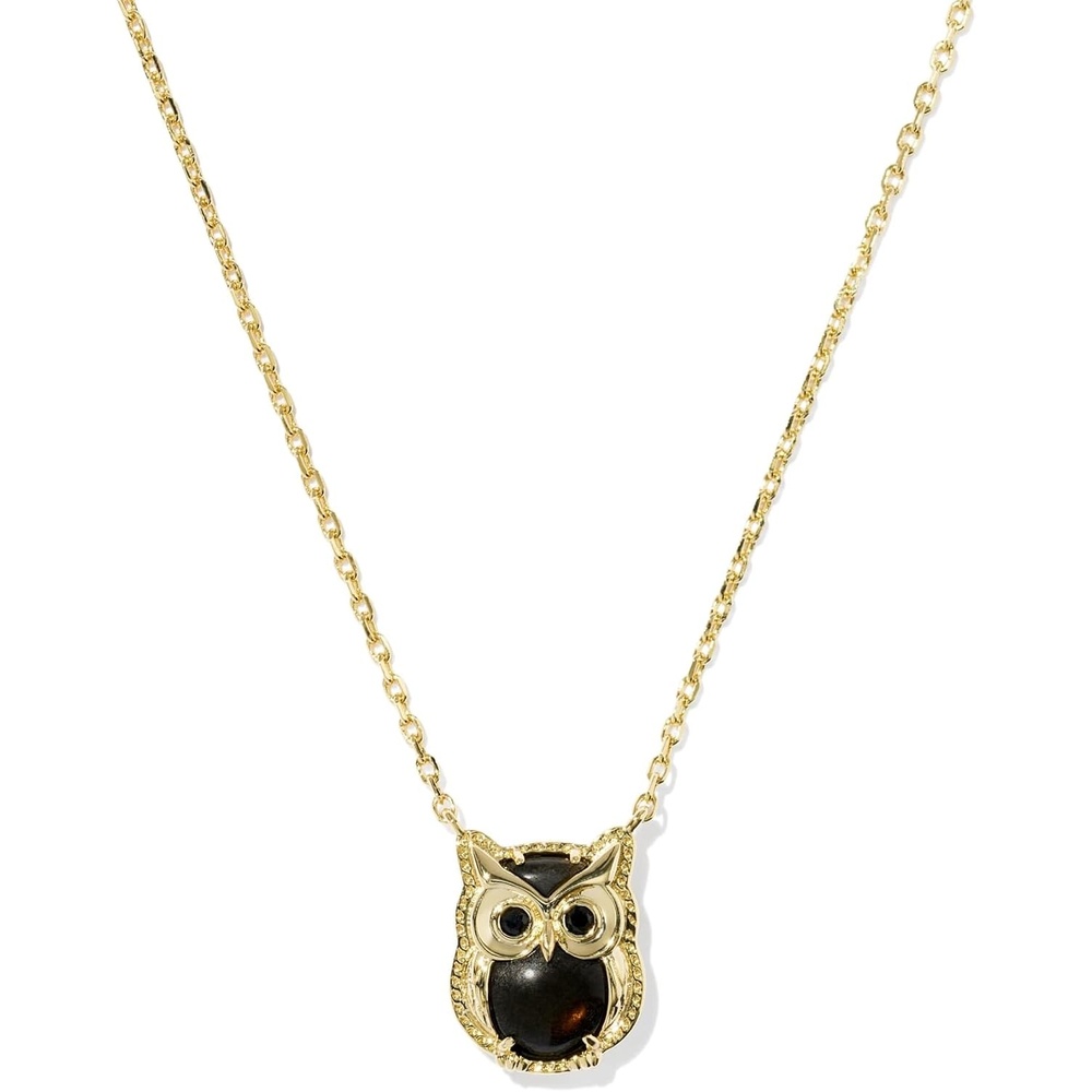 image:imageKendra Scott Owl Short Pendant Necklace 14k GoldPlated Brass Gold Sheen Obsidian