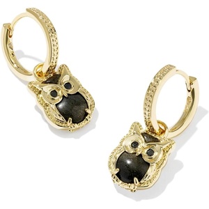 Kendra Scott Owl Huggie Earrings, 14k Gold-Plated Brass, Gold Sheen Obsidian