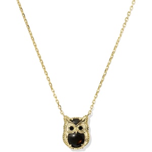 Kendra Scott Owl Short Pendant Necklace, 14k Gold-Plated Brass, Gold Sheen Obsidian